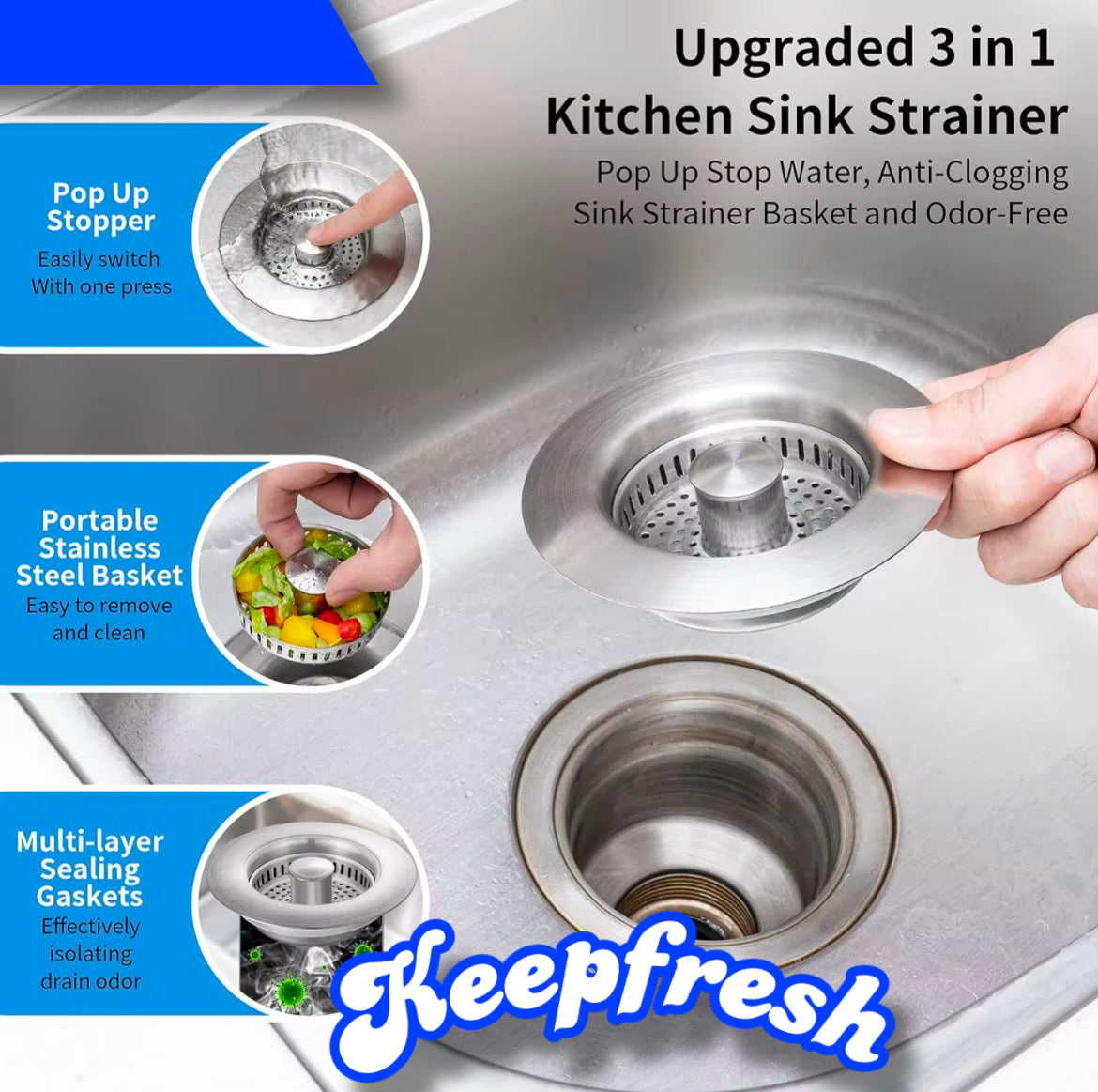 3-in-1 Stainless Steel Sink Drain Strainer