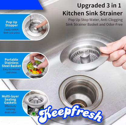 3-in-1 Stainless Steel Sink Drain Strainer